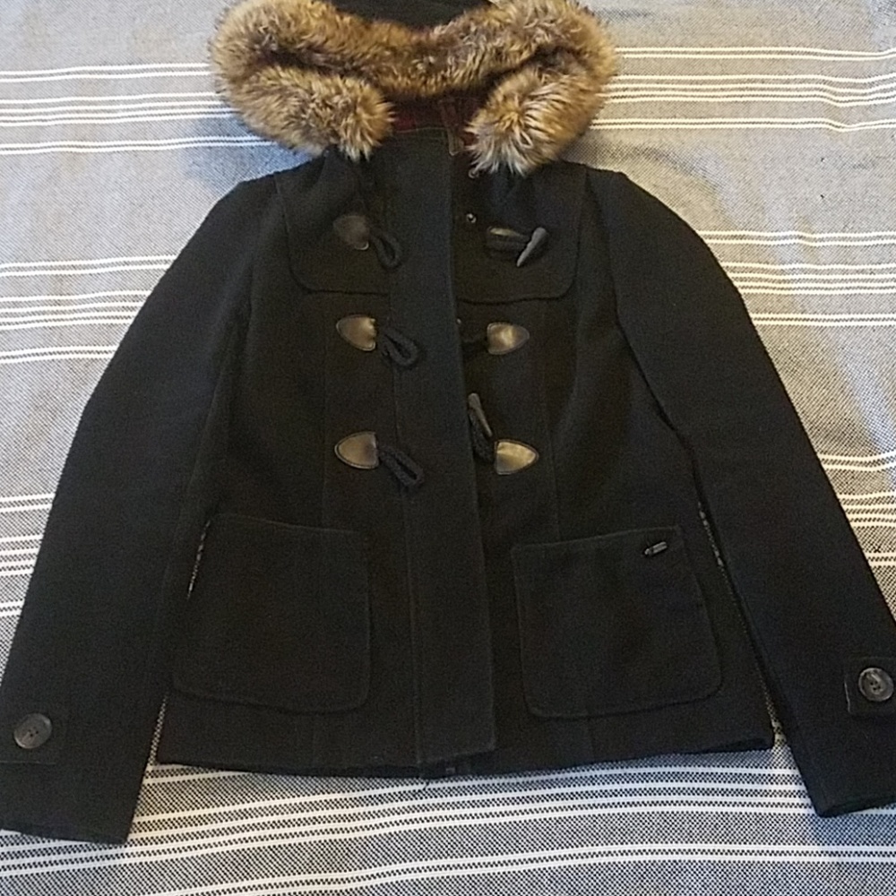 Navy and Fur Winter Toggle Coat